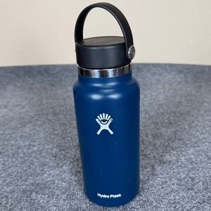 Hydro Flask 32oz Wide Mouth Water Bottle Blue w/Handle Insulated Stainless Steel